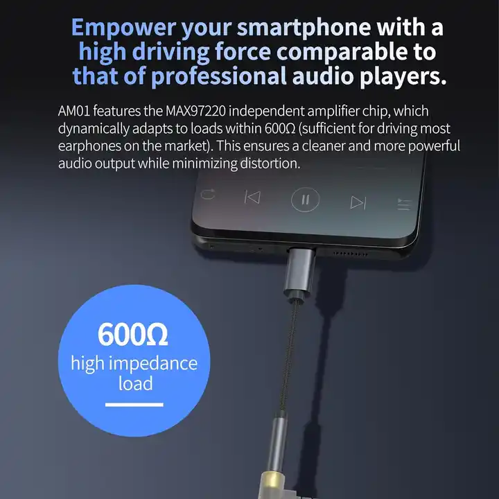 KZ AM01 – USB-C to 3.5 mm Hi-Fi DAC & Amplifier Adapter (32-bit / 384 kHz) for Earphones & Headphones