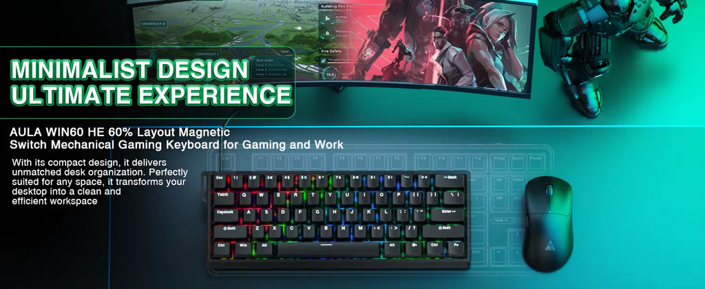 Aula WIN 60 HE Standard Edition – 60% Gaming Keyboard with Hall Effect Magnetic Switches, RGB Lighting & Custom Software