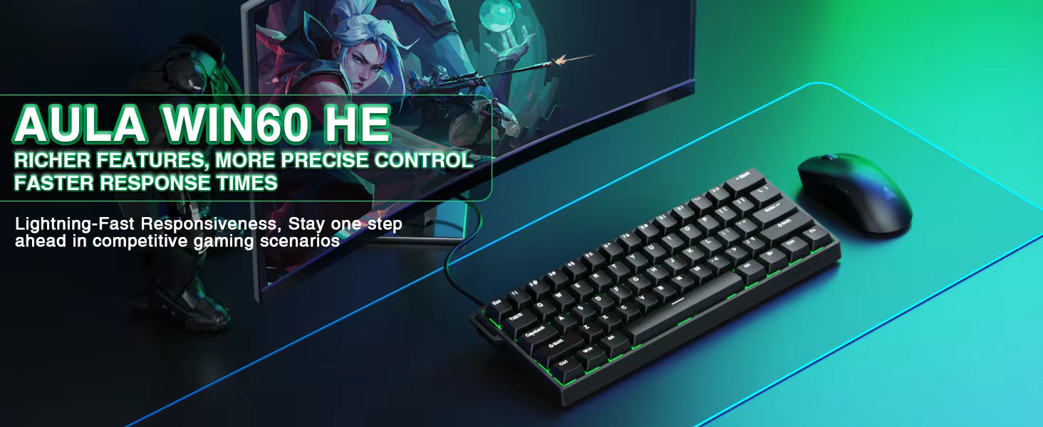 Aula WIN 60 HE Standard Edition – 60% Gaming Keyboard with Hall Effect Magnetic Switches, RGB Lighting & Custom Software